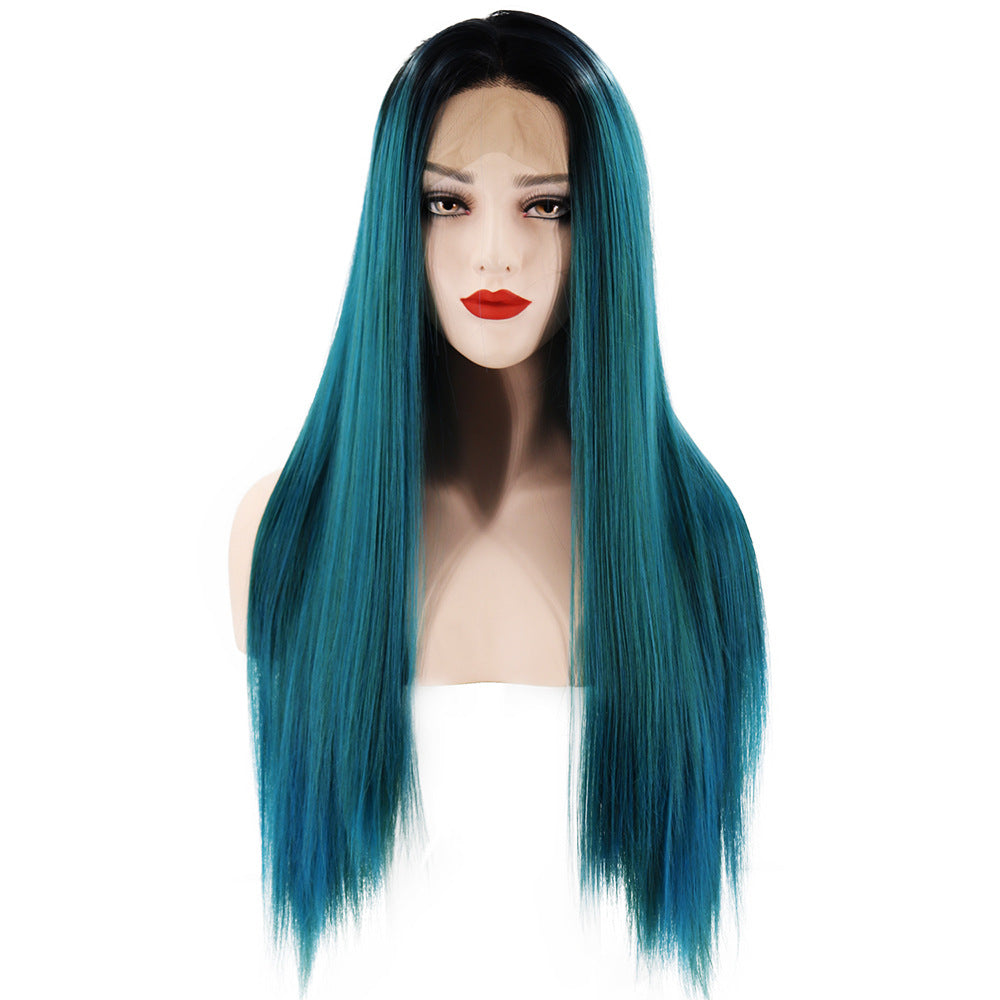 Women's Front Lace Gradient Mid-length Hair Headgear Long Straight Wig