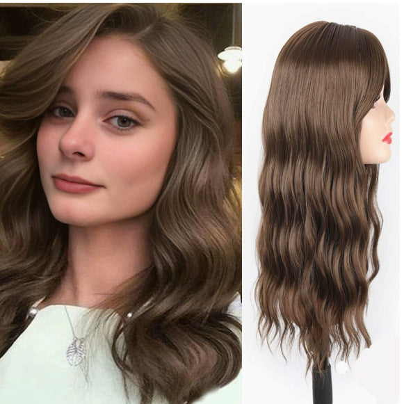 Female Brown Water Ripple Medium Curly Hair Chemical Fiber Wig Long Curls