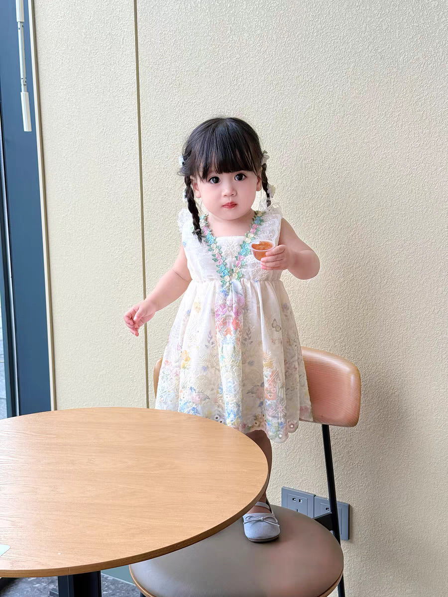 Western Style Sweet French Floral Lace Children's Dress