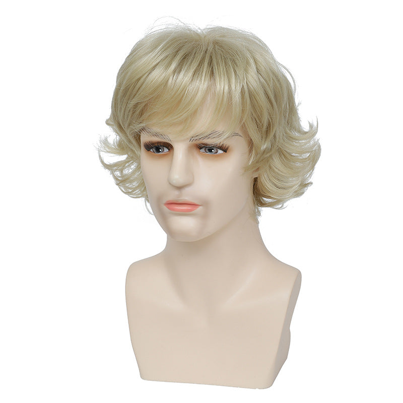 Men's Realistic Short Curly Hair Small Golden Foreigner Fluffy Cos Wig