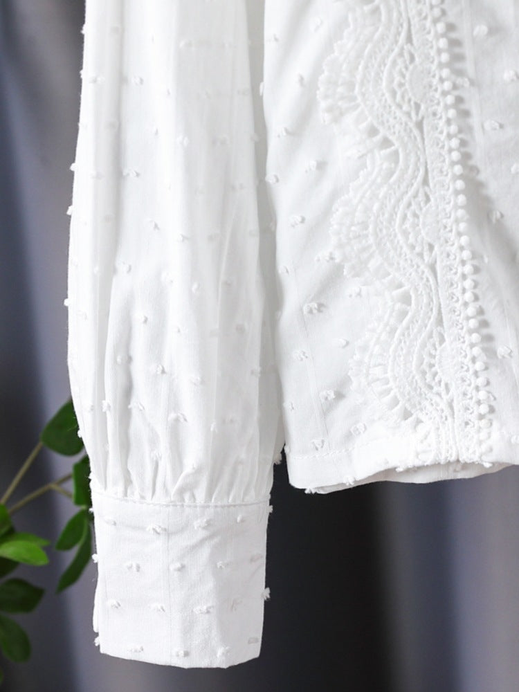 Long-sleeved Pure Cotton Cardigan White For Preppy Style Top Children's Shirt
