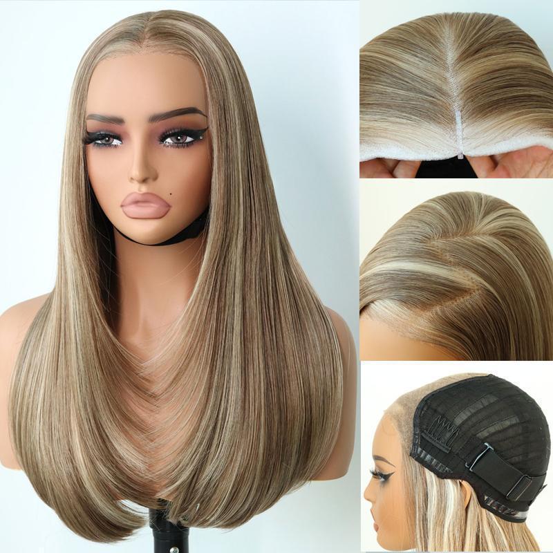 Hand-woven Black Mid-length Hair Daily Full Type Fiber Head Long Straight Wig