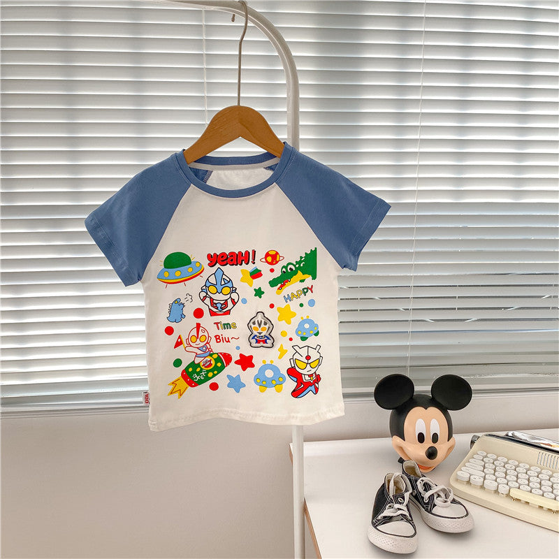 Boys Cute Comfortable Raglan Sleeve Cotton Light Watermark Children's T-shirt