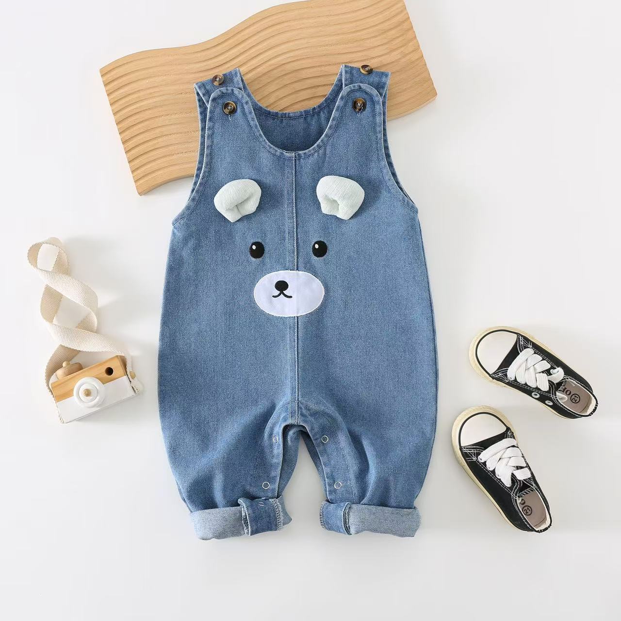 Denim Overalls Jumpsuit Sleeveless Super Cute Cartoon Western Style Trousers Children's Pants