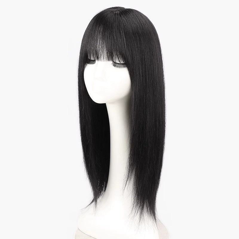 Women's Full Real Hair Medium Long Air Bangs Wave Head Age Wig