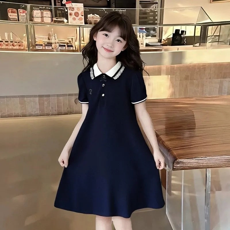 For Middle Big Graceful Fashionable Collar Short Sleeve Princess Children's Dress