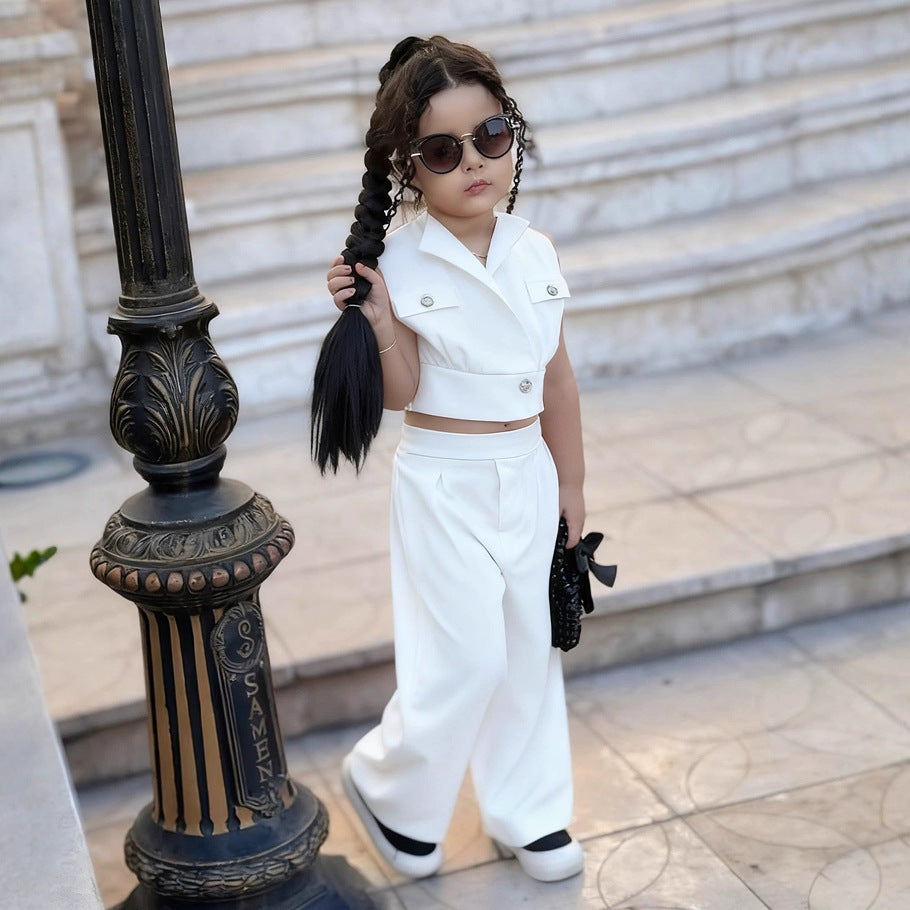 Solid Color Midriff Outfit Lapel Vest Children's Suit