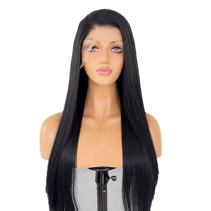 Black Natural Hand Crocheting Big Front Lace Hair Cover Party Long Straight Wig