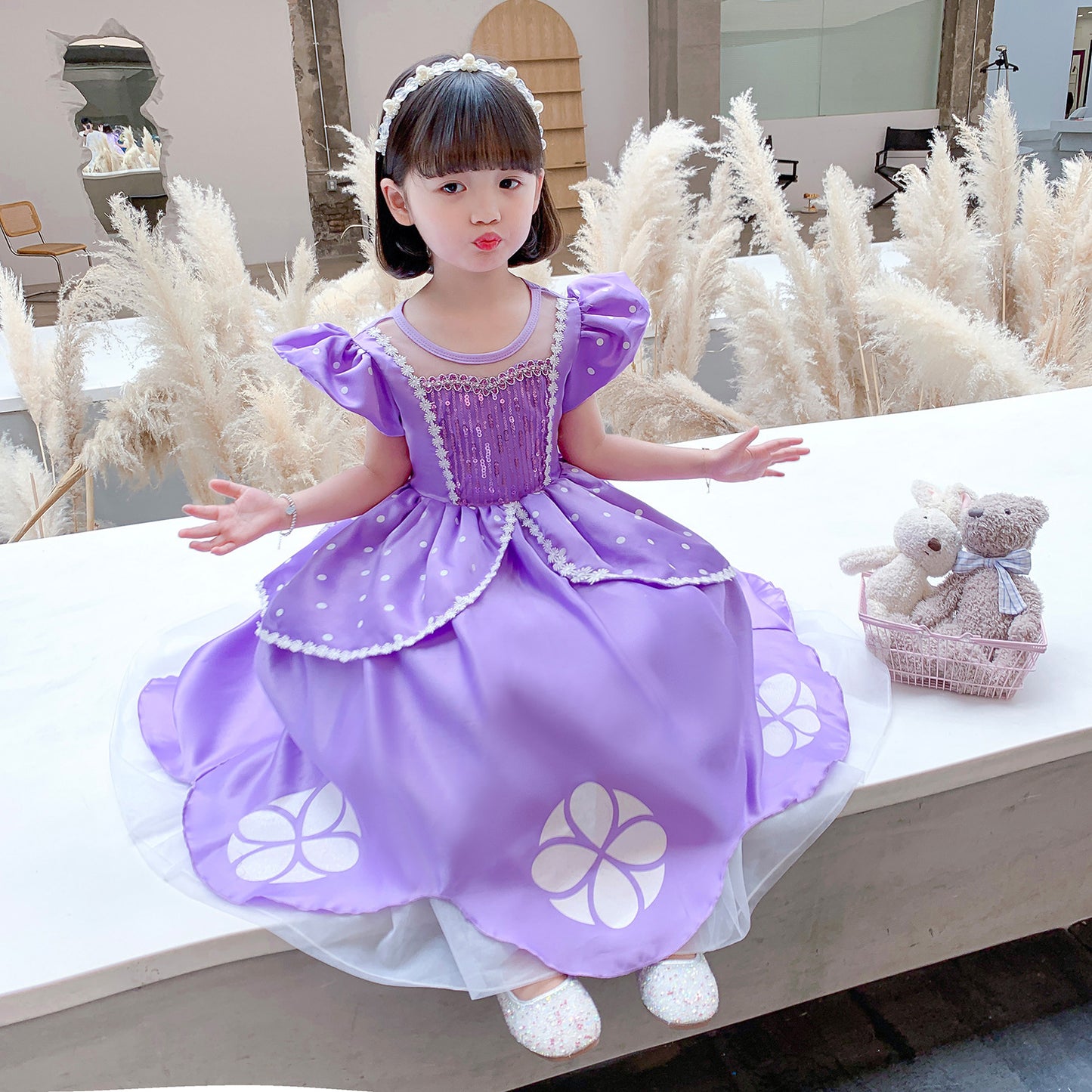 Children's Sophia Princess Skirt Short Sleeve Tulle Tutu Children's Dress