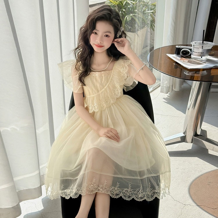 Children's Summer Floral Western Style Mesh Princess Children's Dress