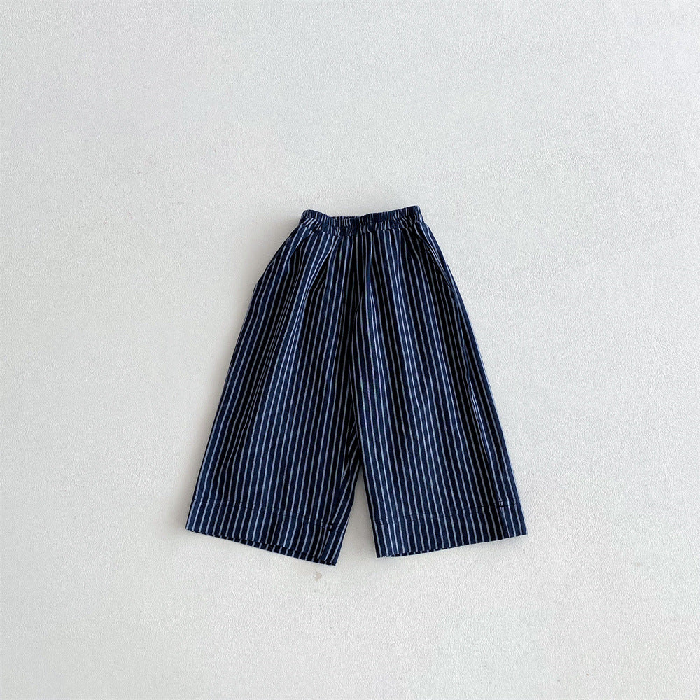 Children's Cotton Linen Stripes Outer Wear Casual Children's Pants