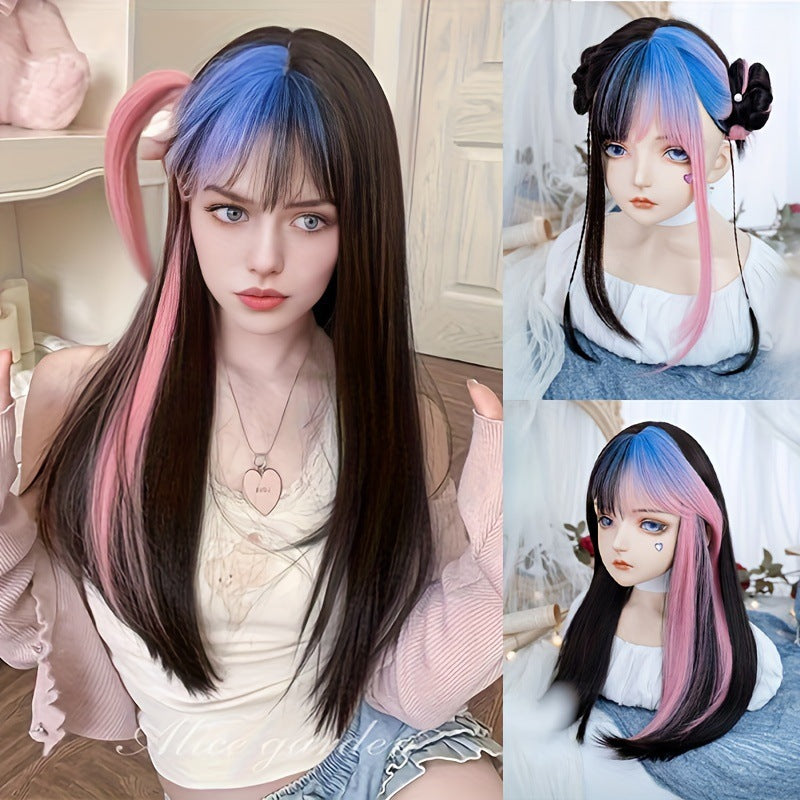 Headgear Female Double Matching Color Lolita Straight Bangs Natural Simulation Cos Wig