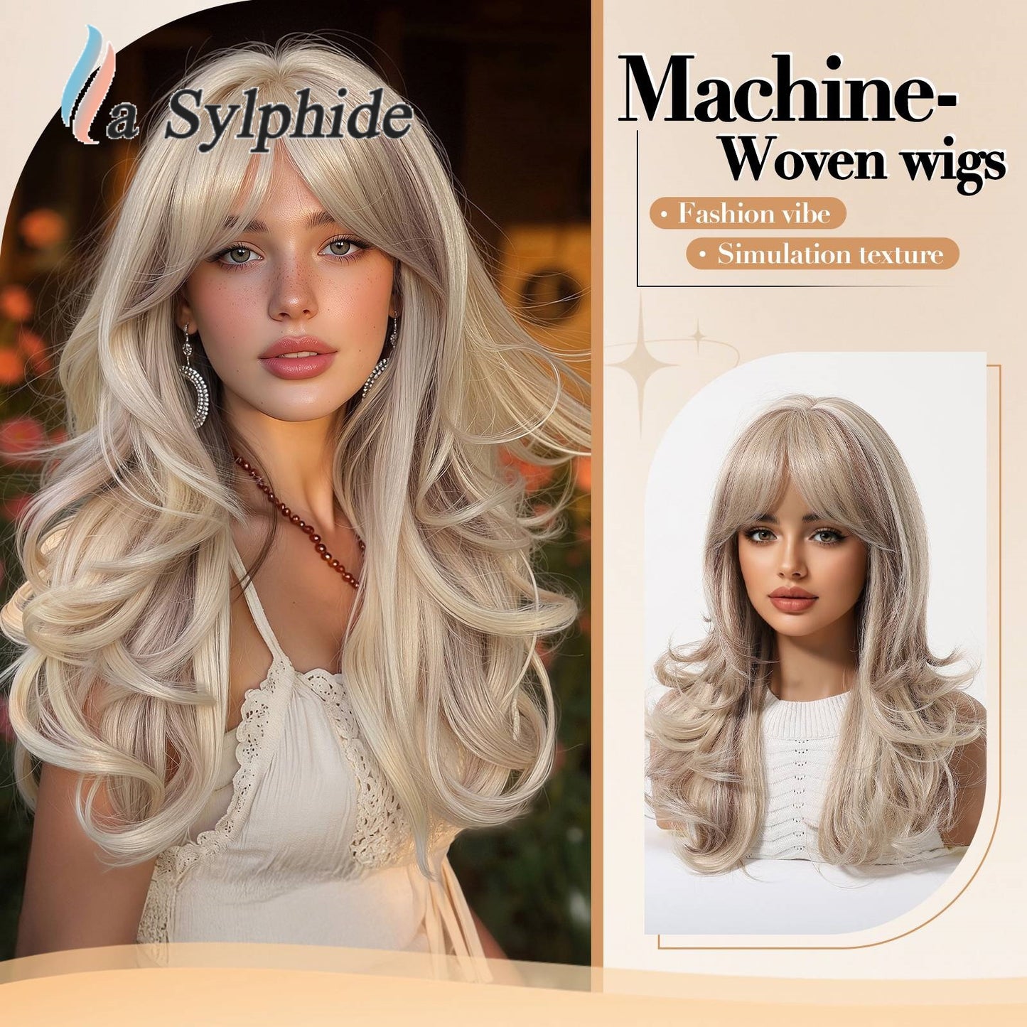 Resistant Golden Overseas Warehouse Curly Hair Bangs Wig Long Curls