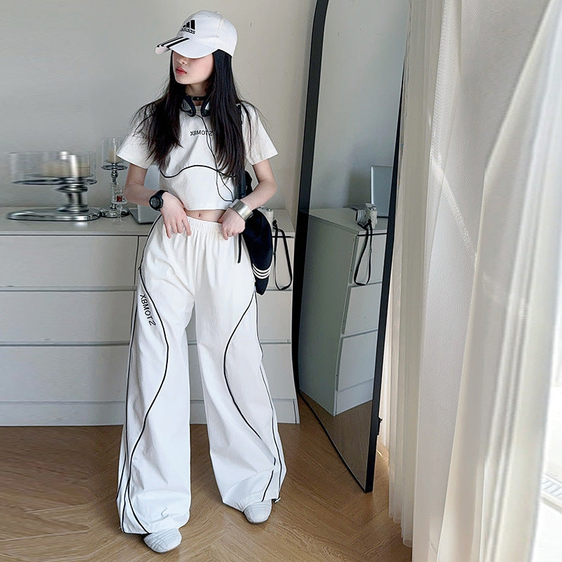 Style Card Rope Two-piece Set Middle Big High Waist T-shirt Children's Suit