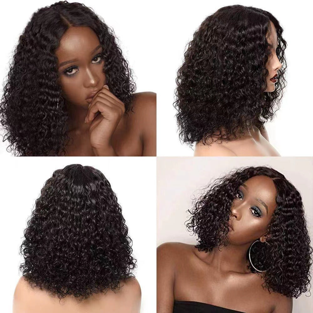 Women's African Black Medium Small Roll Afro Chemical Wig Short Curly Hair