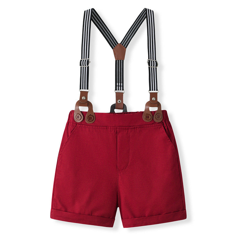 Children's Clothing Source Summer Short-sleeved Suspender Pants British Children's Suit