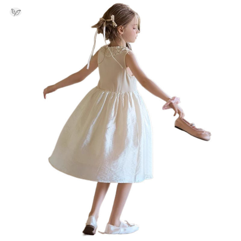 Children's Summer Wooden Ear Glossy Princess Gown Cool Children's Dress