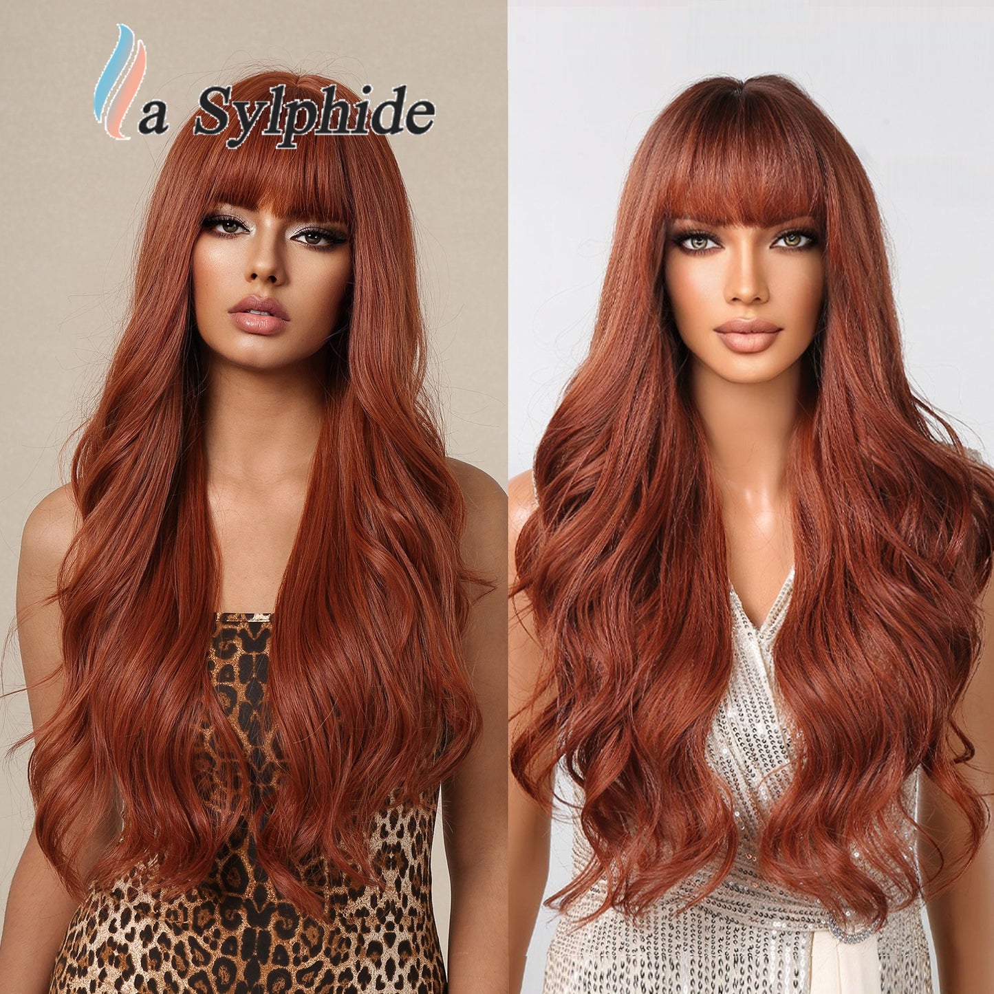 Fringe Curly Hair Highlights Brown Big Wave Wig Long Curls