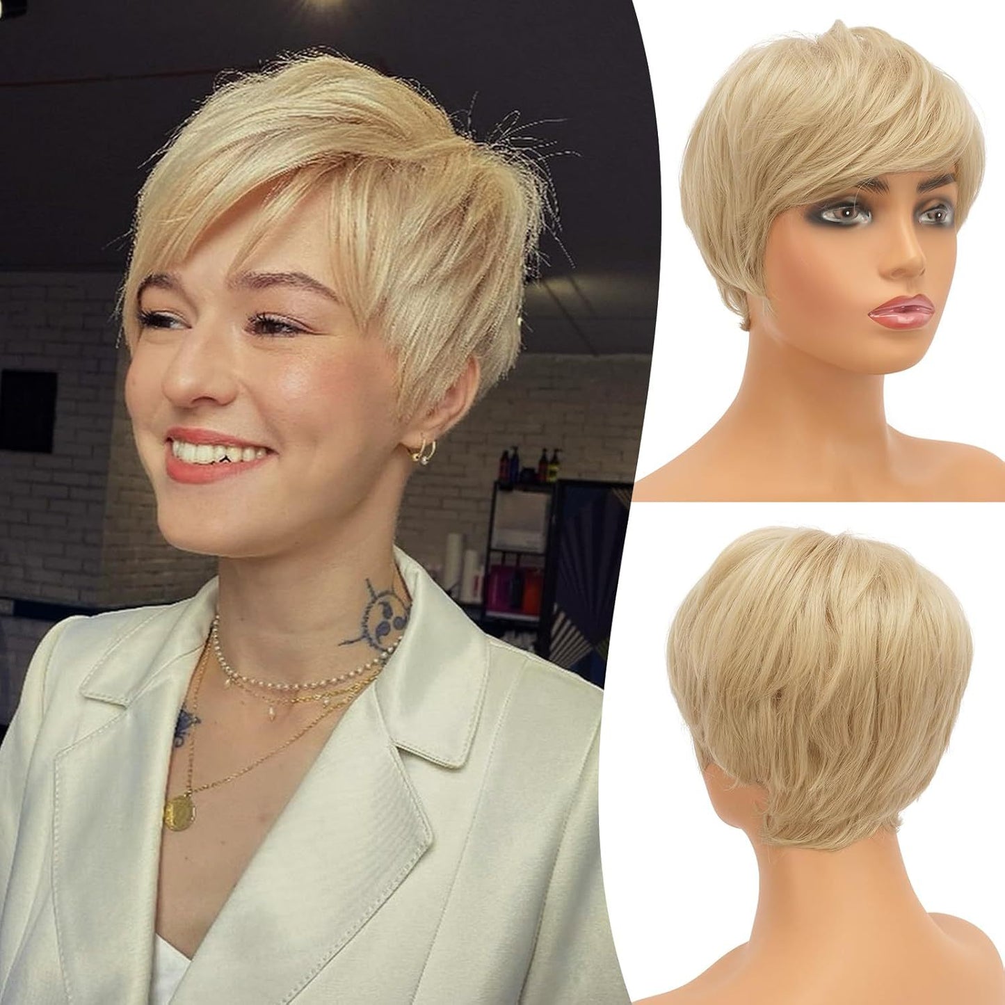 Women's Fashion Synthetic Wigs Gray White Split Wig Short Straight Hair