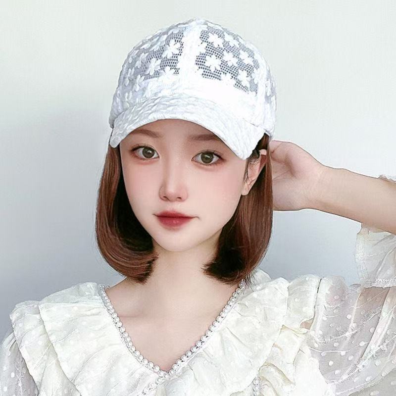 Summer One Hollow Peaked Cap Fashion Sun Shade Wig Short Straight Hair