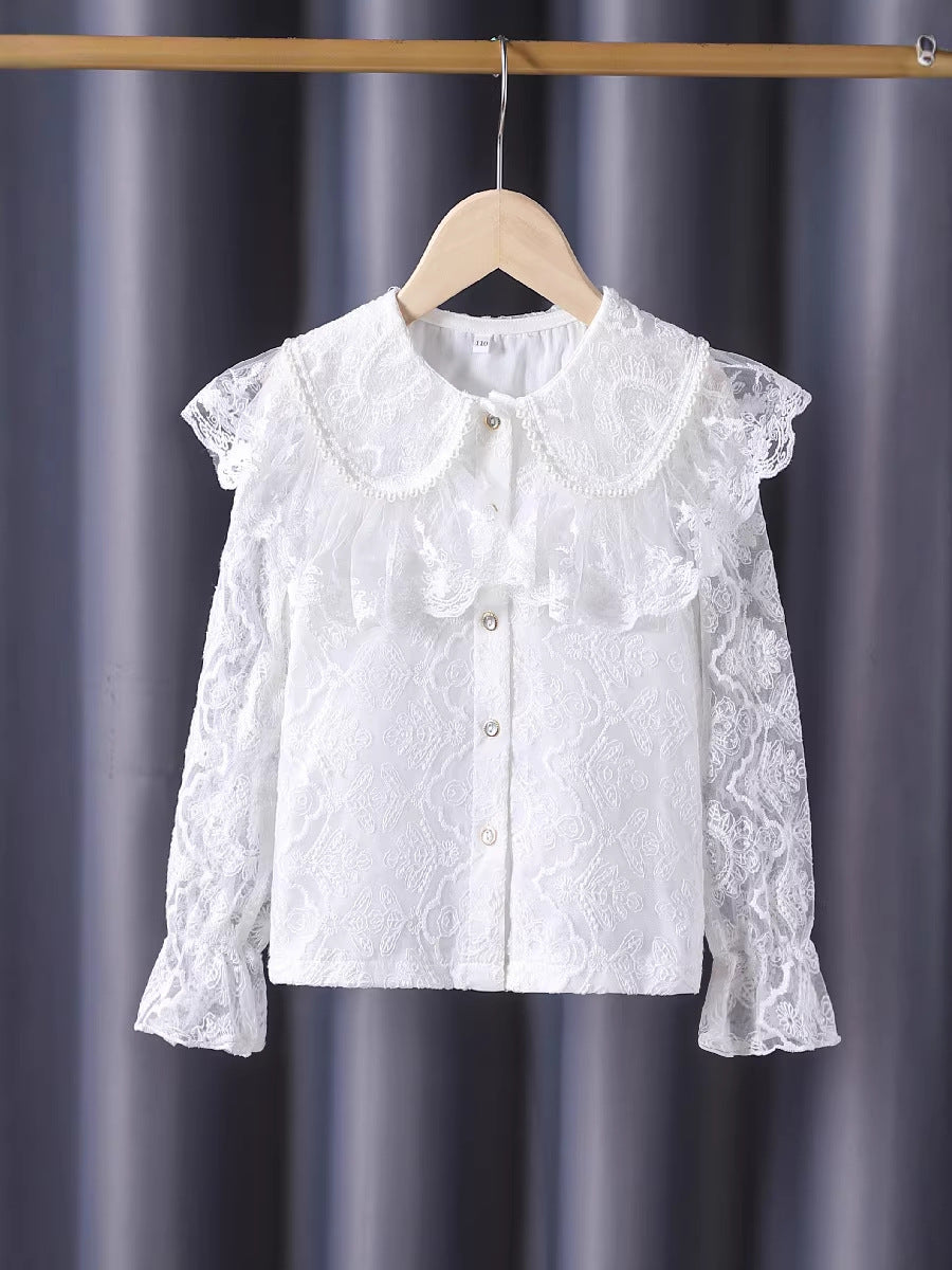 Children's Style White Doll Collar Lace Top Children's Shirt