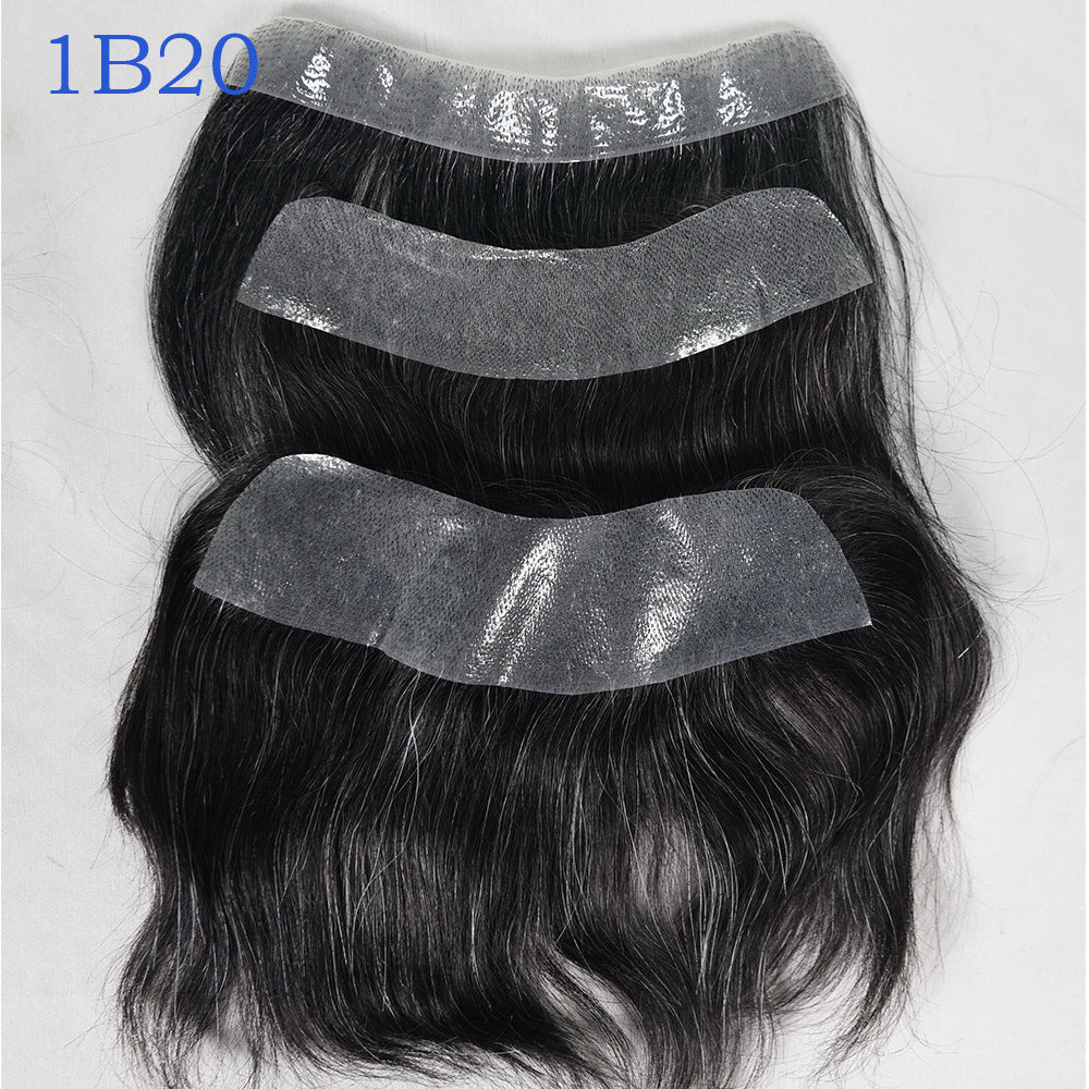 Men's Seamless Transparent Human Forehead Hairline Supplementing Real Hair Wig