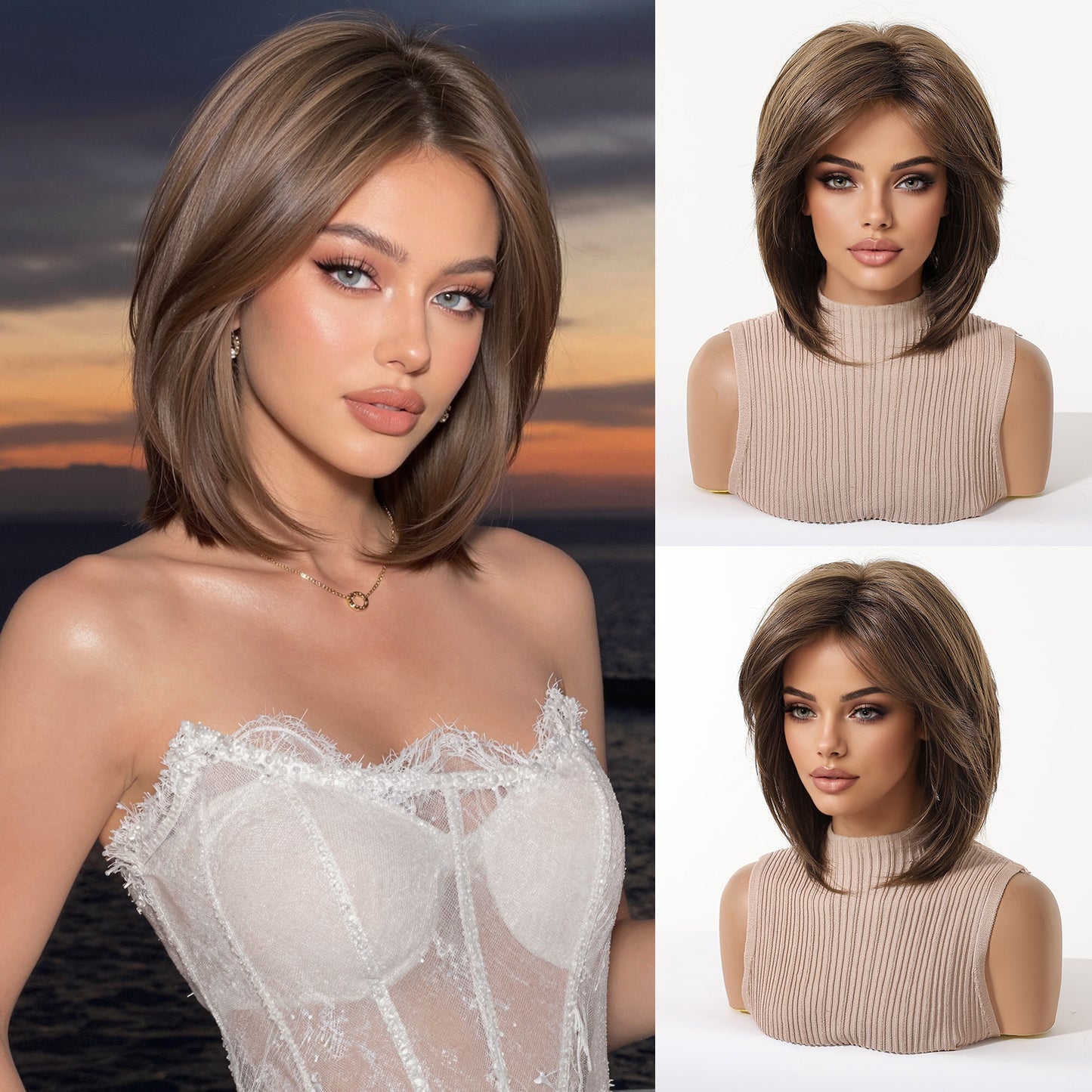 Women's Fiber Summer Realistic Natural Middle Age Wig Short Straight Hair