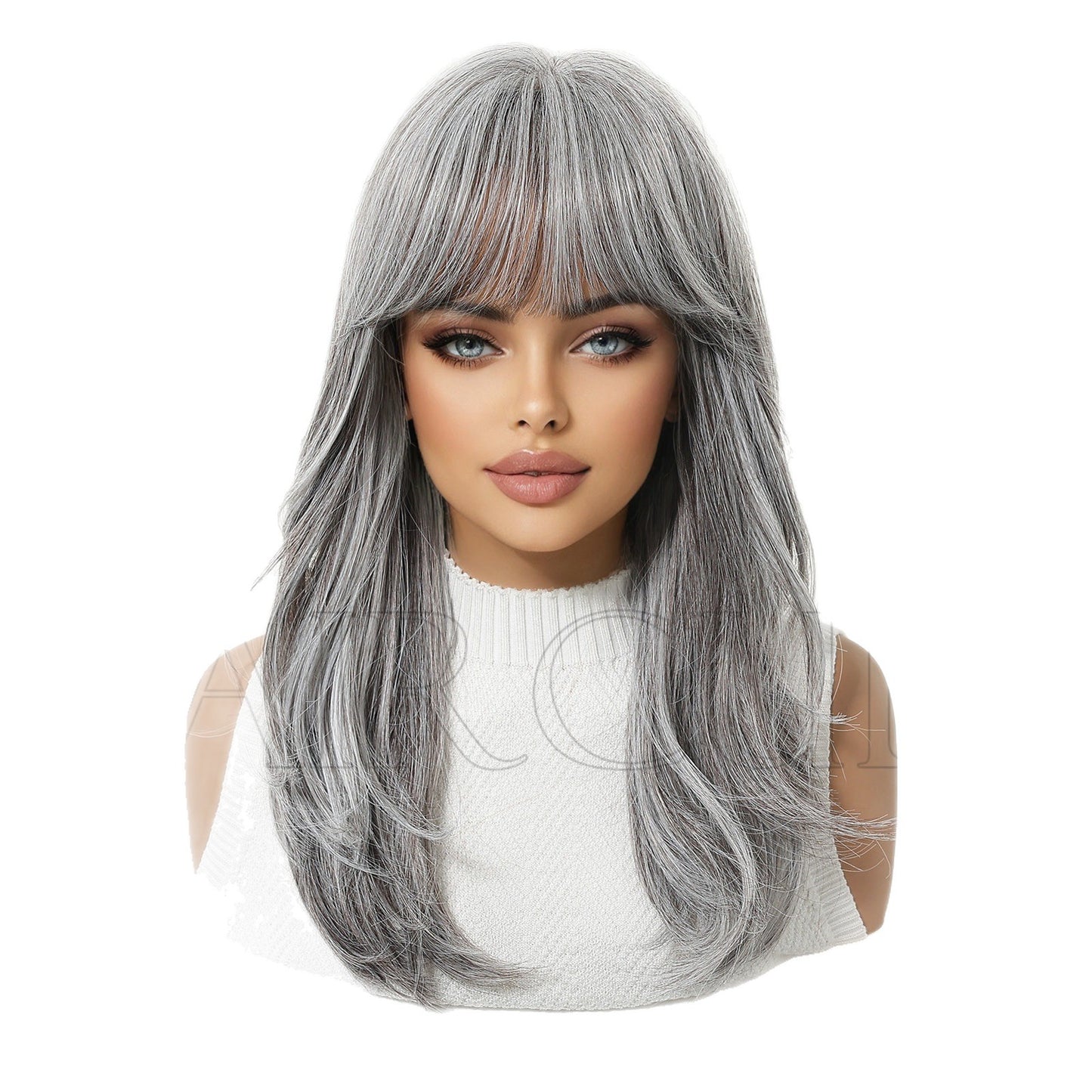 White Straight Bangs Lazy Micro Roll Party Variety Hairstyle Chemical Wig Short Curly Hair