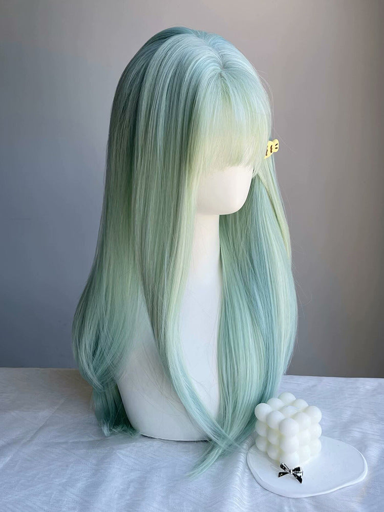 Mint Milk Green Female Summer Thin Long Straight Wig