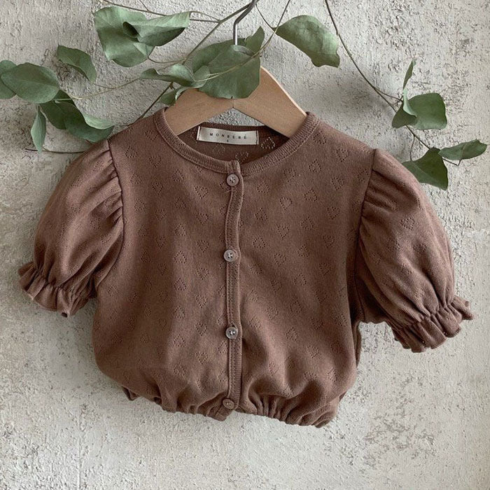Children's Clothing Hollow Love Puff Sleeve Top Summer Born Lightweight Sun Children's Shirt