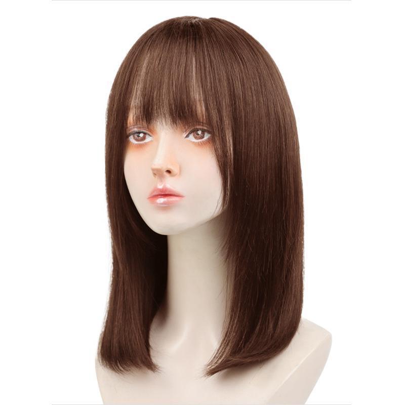 Women's Wigs Mid-length Air Bangs Collarbone Length Haircut Real Hair Wig