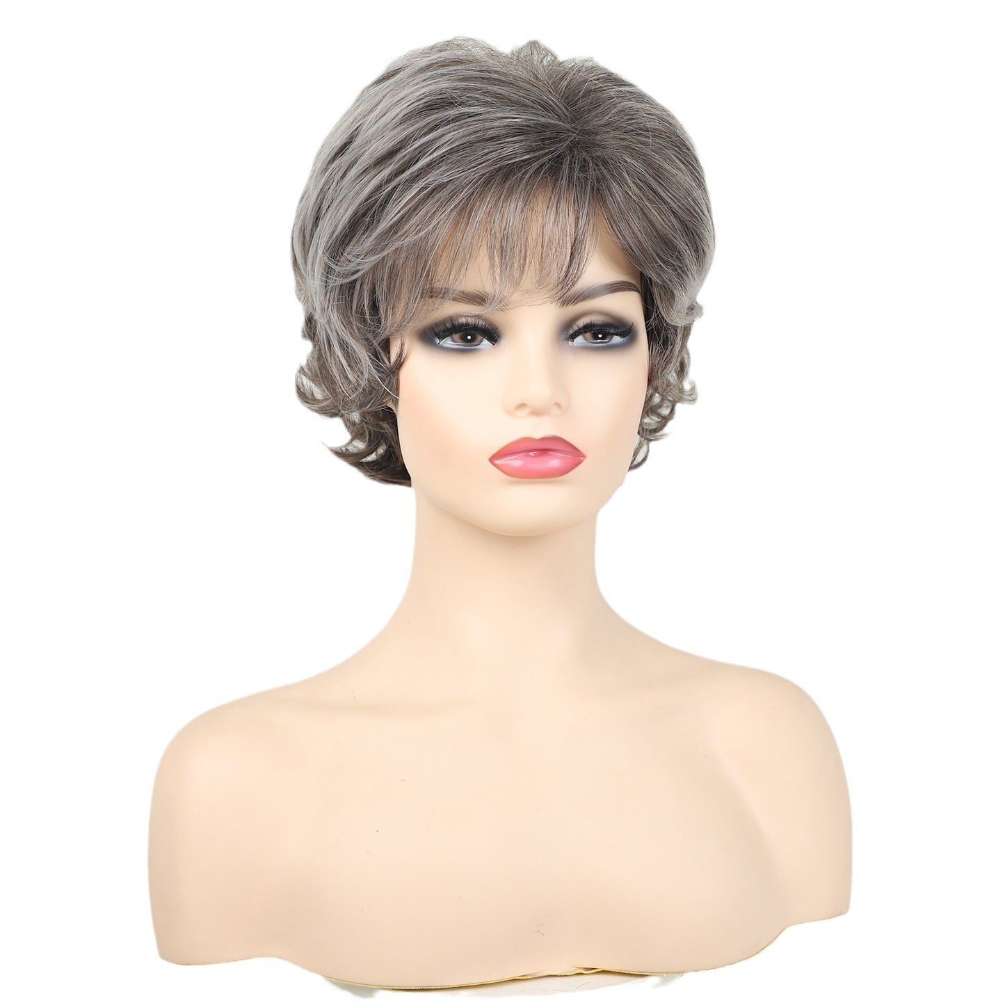 Female Fashion Fluffy Gray Chemical Fiber Wig Short Curly Hair