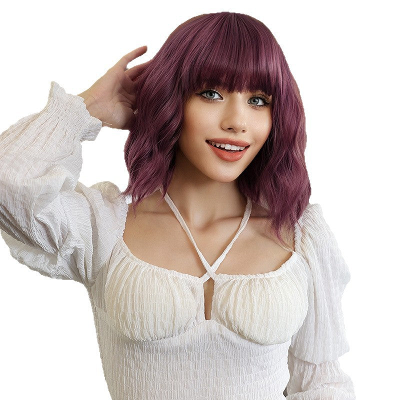 Women's Purple Daily Bangs Chemical Fiber Wig Short Curly Hair