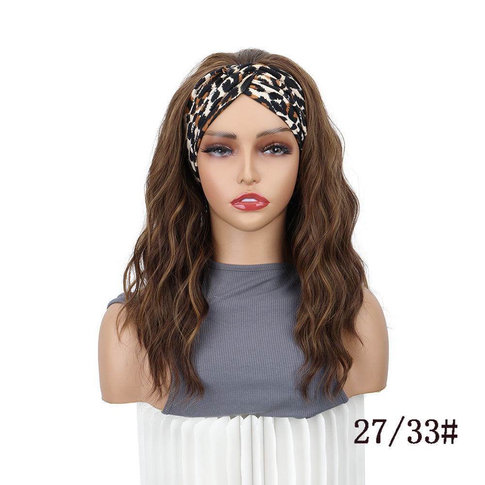 Women's Mid-length Curly Hair Water Ripple Ice Silk Band Fiber Chemical Wig Long Curls