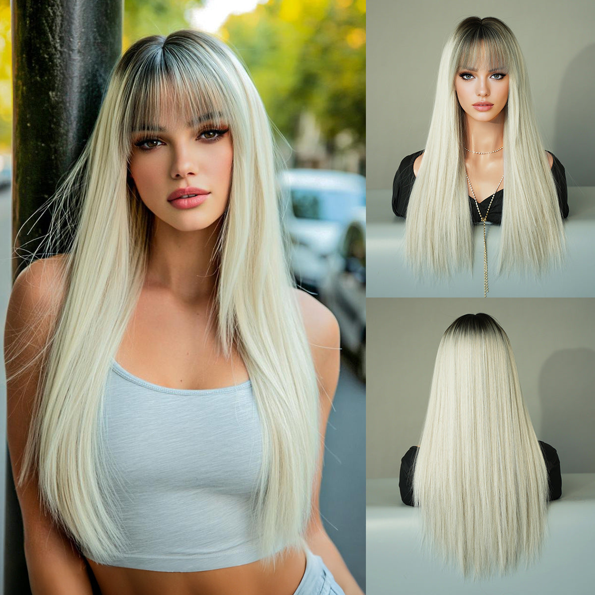 Hair Female Simulation Full Top Bangs High Long Straight Wig