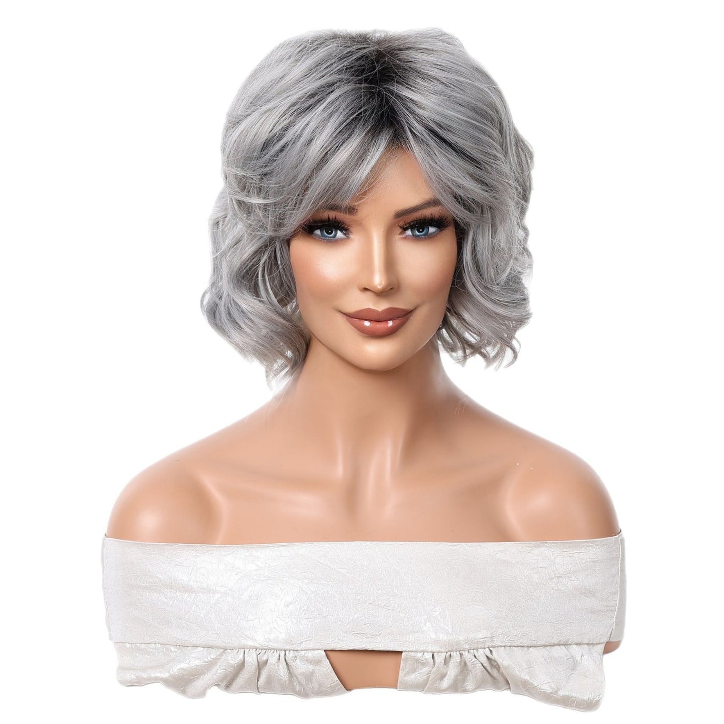 Fashion Grandma Natural Light Gray Fluffy Wig Short Curly Hair