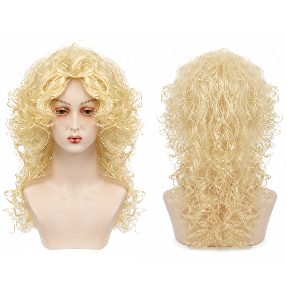Women's Rock Wind Long Curly Hair Head Cover Cos Wig