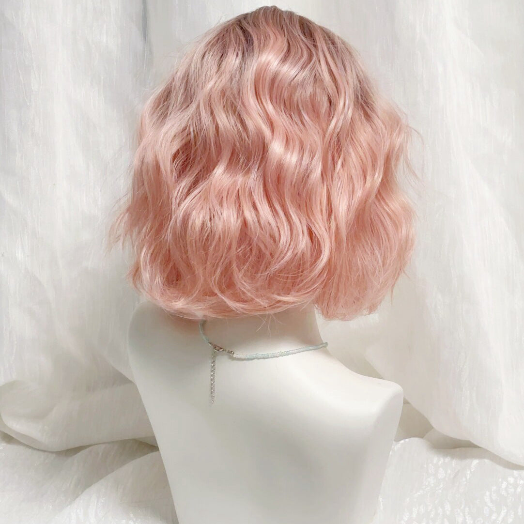 Pink Gradient Egg Roll Artificial Daily Wig Short Curly Hair