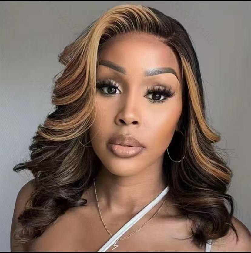 Fashion Trendy Short Curly Hair Brown Highlight Medium Big Wig Long Curls