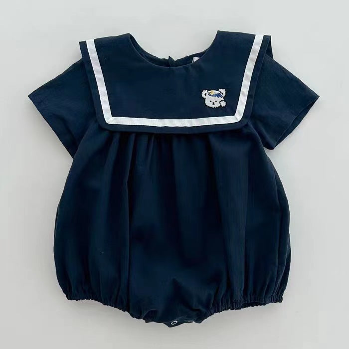 Cute Sailor Collar Short-sleeved Rompers Summer College Style Jumpsuit, Climbing Suit