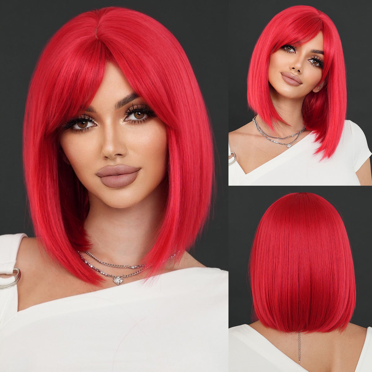 Shoulder Gradient Gold Side Division Bangs Natural Wig Short Straight Hair