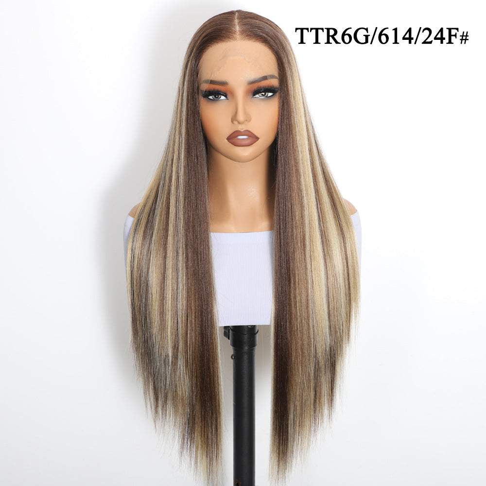 Front Lace Hand-woven Chemical Fiber Hair Hood Hd Long Straight Wig