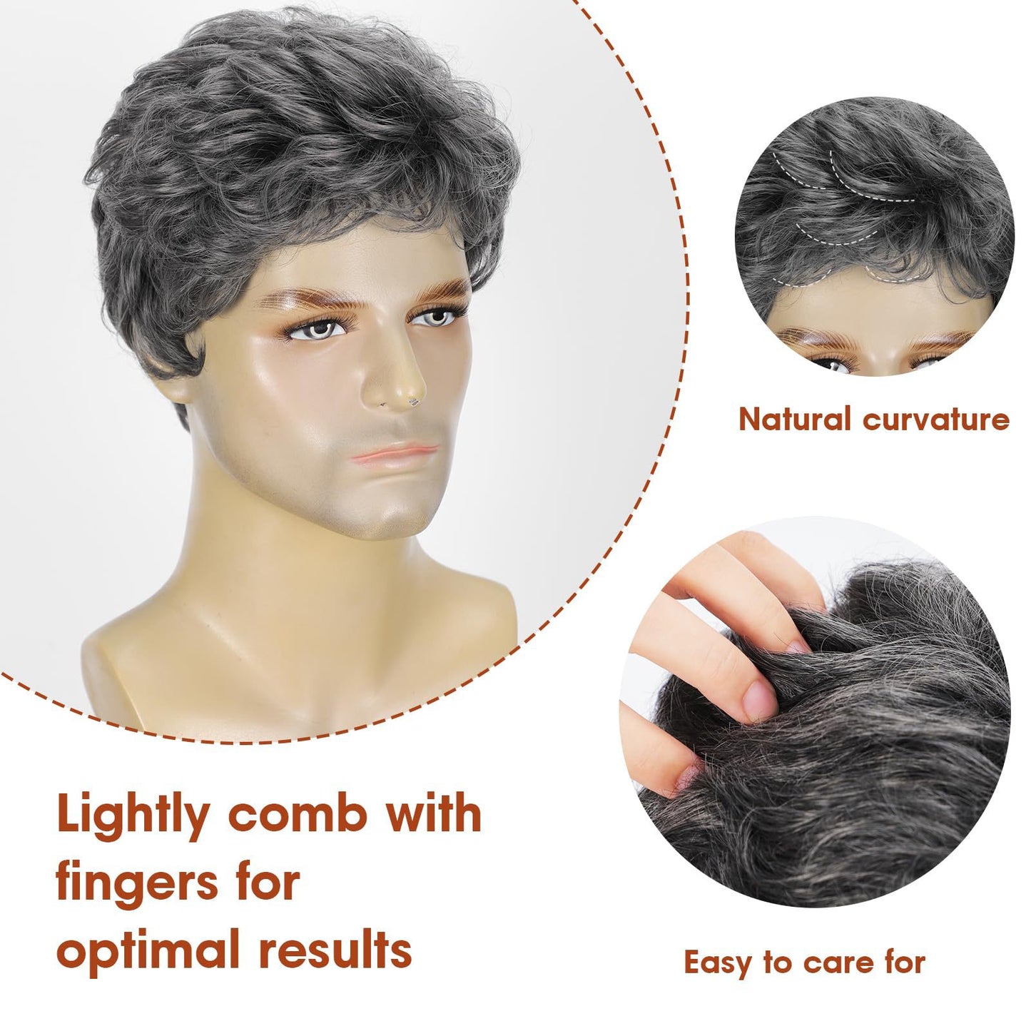 Men's Gray Business Style Chemical Fiber Mechanism Short Men's Wig