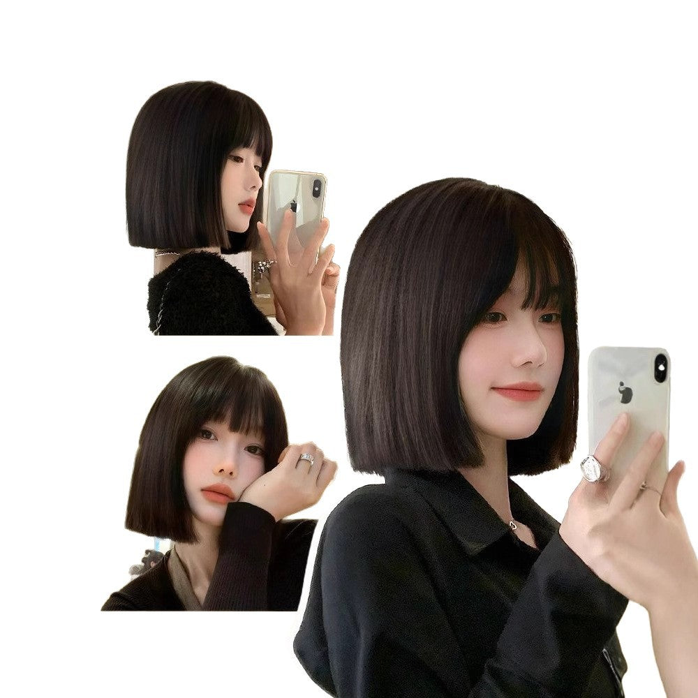 Women's Natural Fluffy Bangs Wave Head Artificial Wig Short Straight Hair