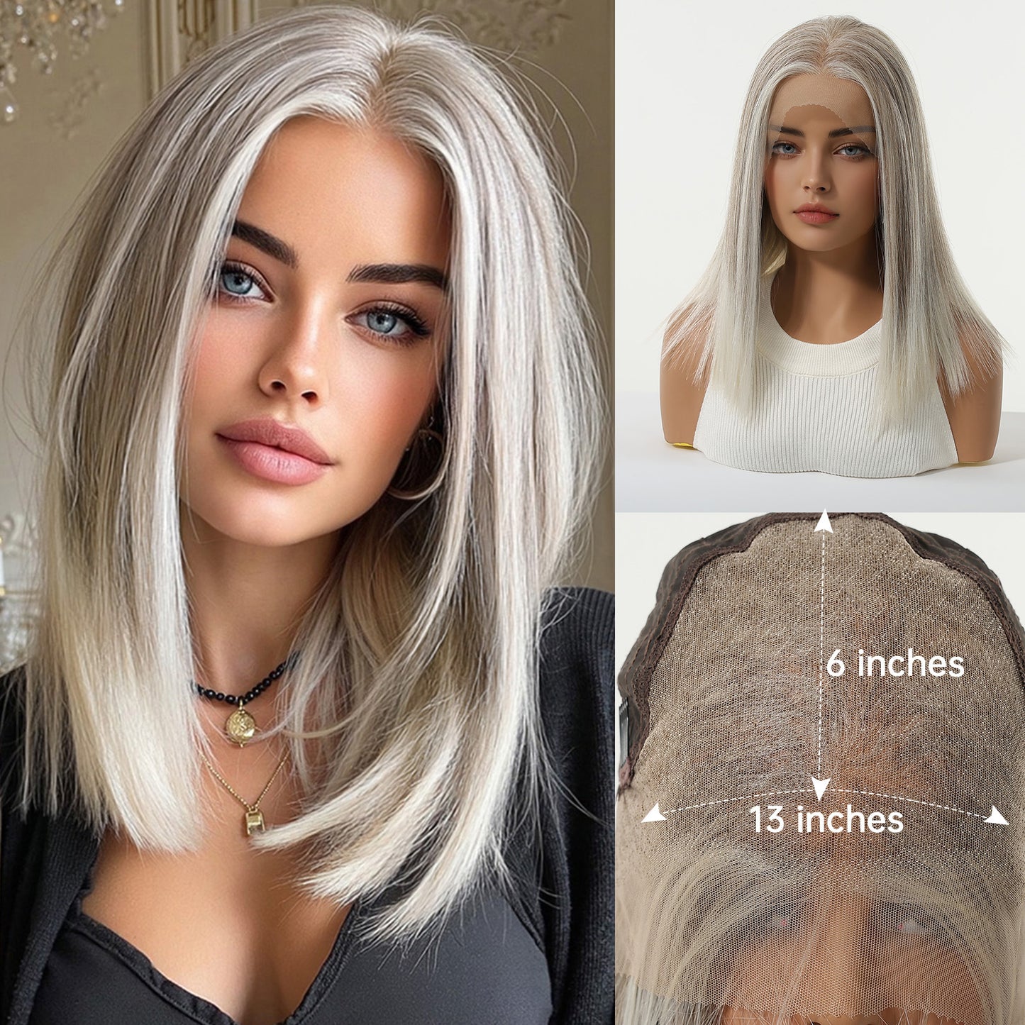 Area Lace Medium Black Brown Hair Fashion Long Straight Wig