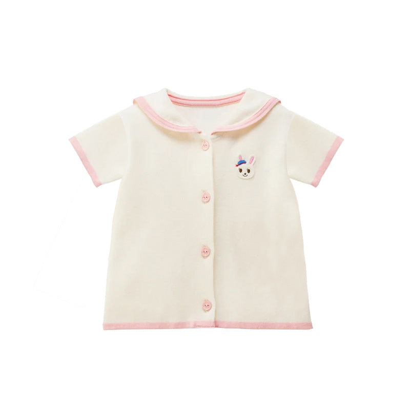 Children's Cartoon Bear Rabbit Embroidery Sailor Collar Long Sleeve Short Cute Children's Shirt