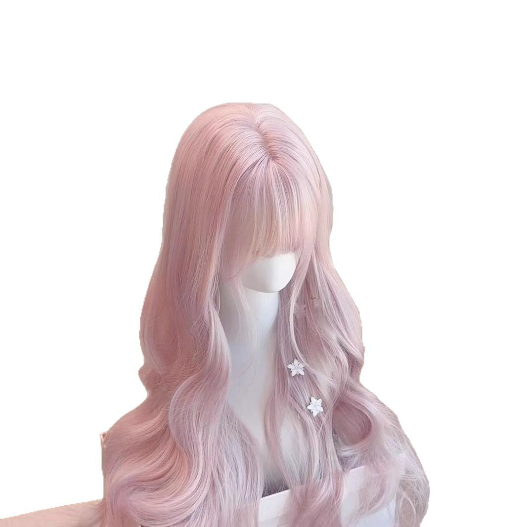 Twilight Pink Bangs Battle Hair Big Wave Curly Wig Long Curls