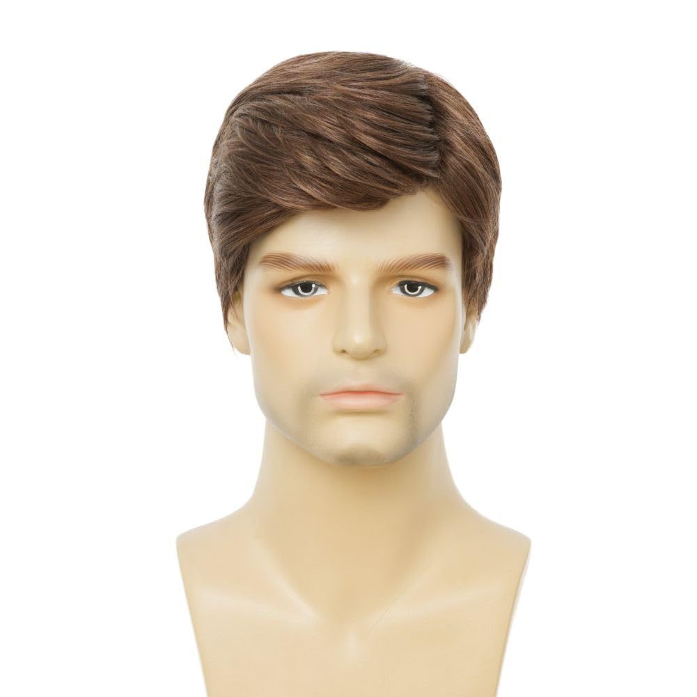 Men's Fashion Temperament Short Hair Brown Split Straight Men's Wig