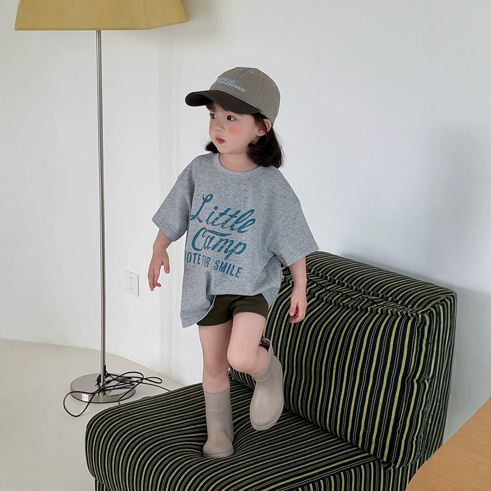 Style Alphabet Short-sleeved Summer Korean Boys Short Sleeve Round Neck Children's T-shirt