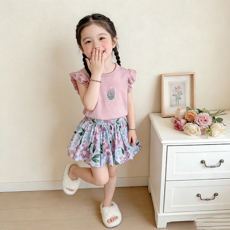 Western Style Cute Short Sleeve T-shirt Children's Suit